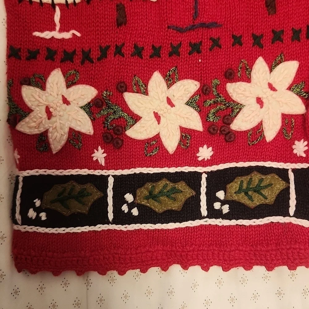 Tiara International Xmas theme applique cotton cardigan sz L